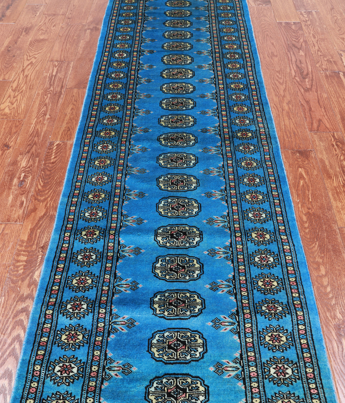 Blue Bokhara Hand Knotted Wool Runner Rug - 2' 7" X 12' 2"