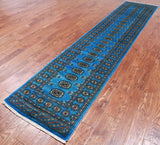 Blue Bokhara Hand Knotted Wool Runner Rug - 2' 7" X 12' 2"