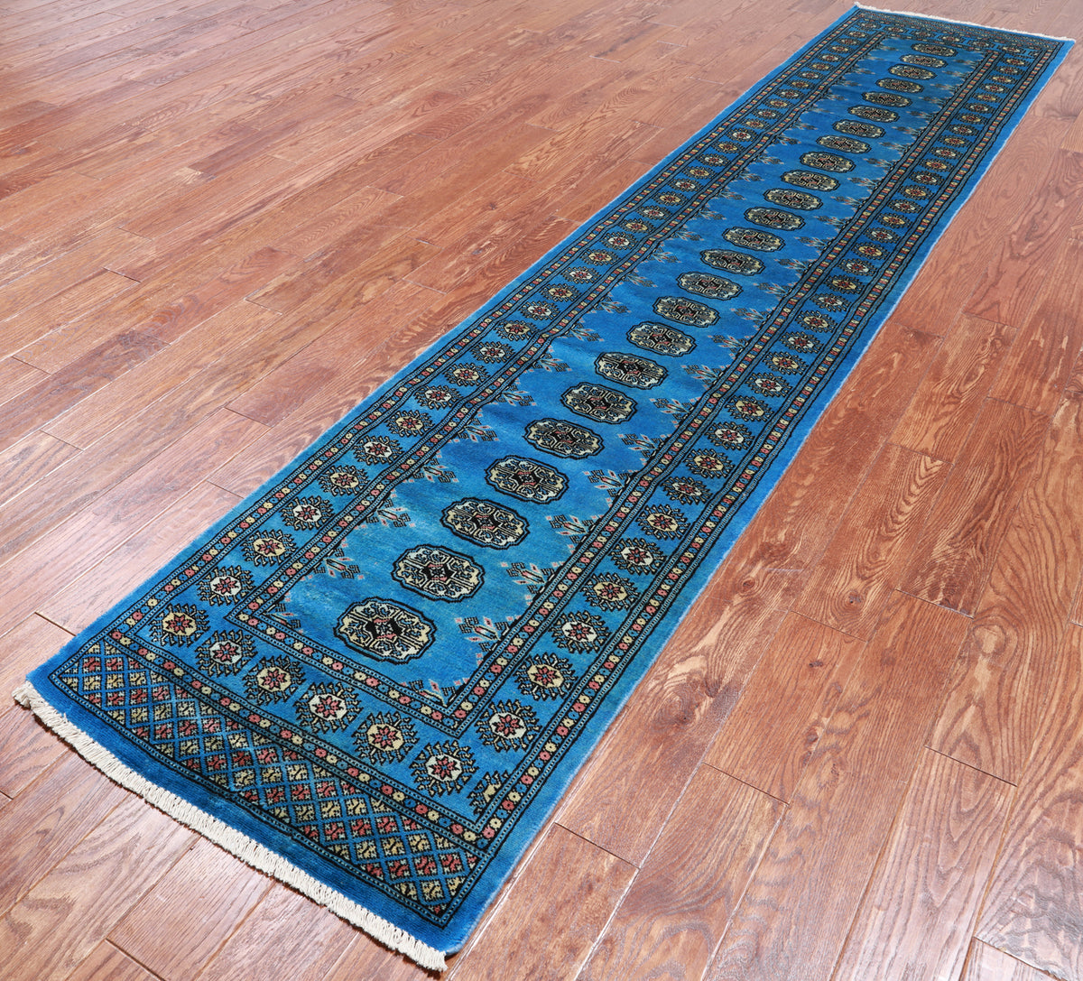 Blue Bokhara Hand Knotted Wool Runner Rug - 2' 7" X 12' 2"