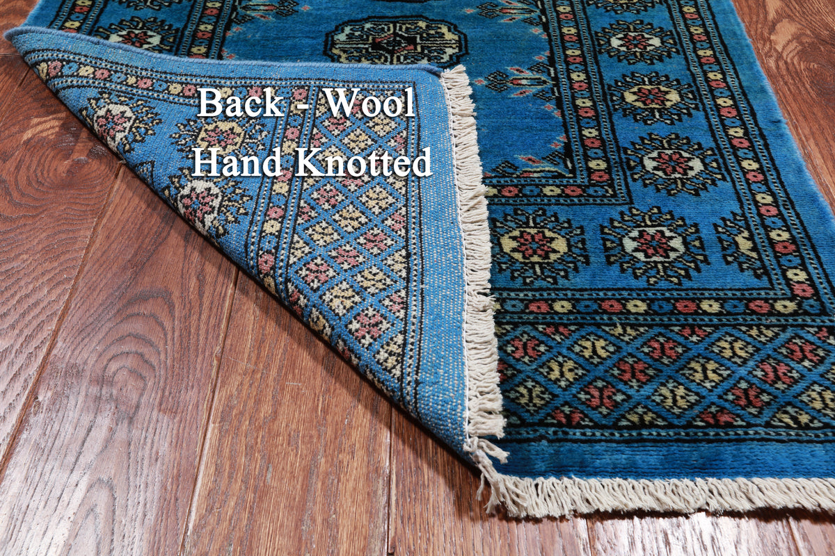 Blue Bokhara Hand Knotted Wool Runner Rug - 2' 7" X 12' 2"