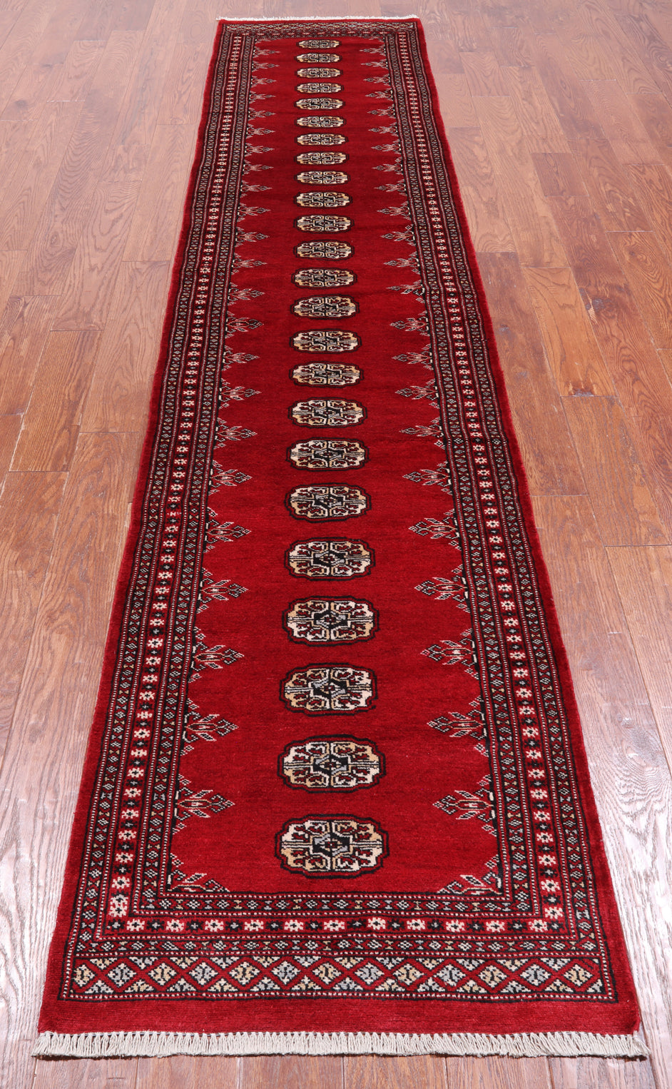 Red Bokhara Hand Knotted Wool Runner Rug - 2' 6" X 12' 0"