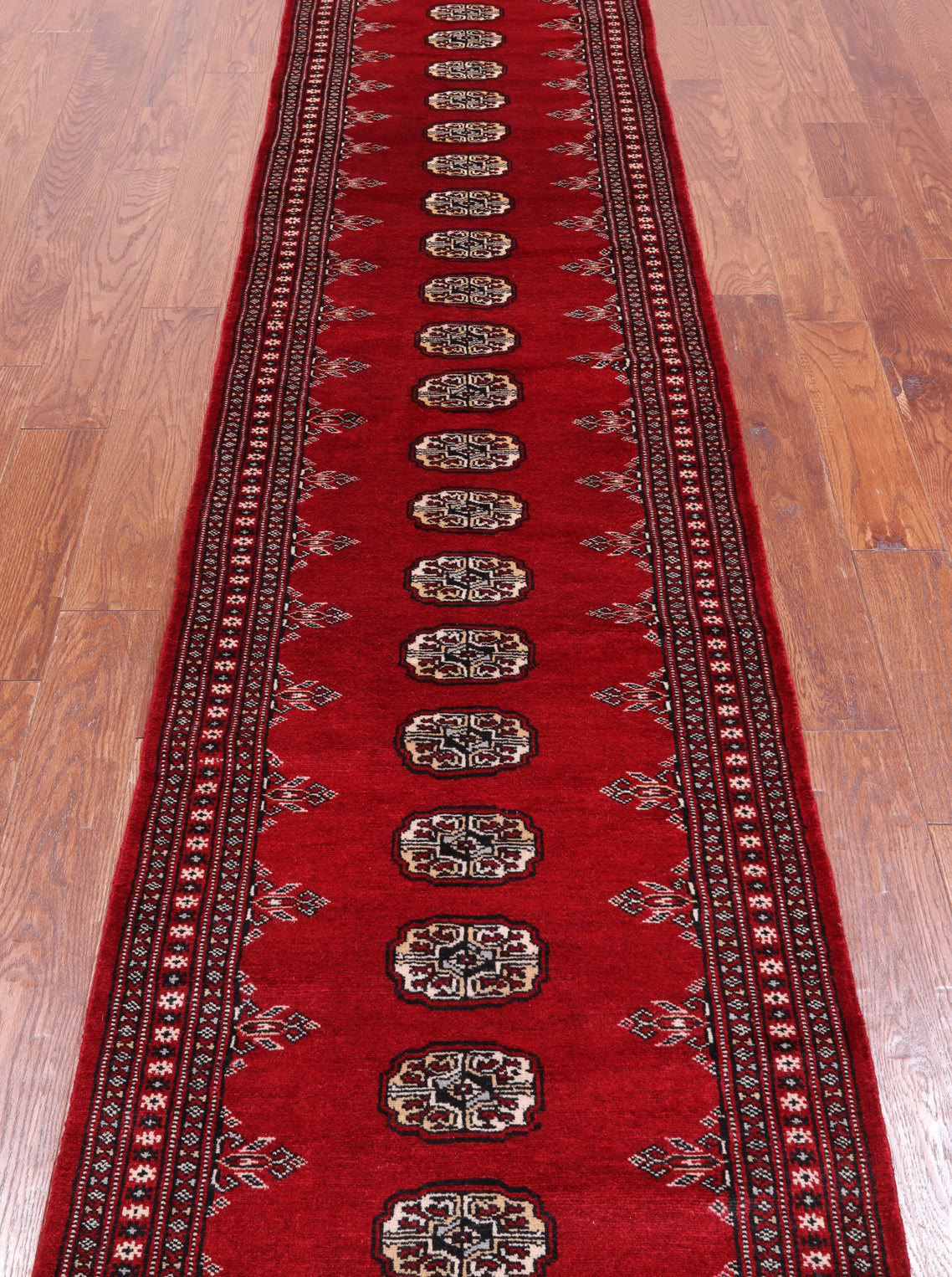 Red Bokhara Hand Knotted Wool Runner Rug - 2' 6" X 12' 0"