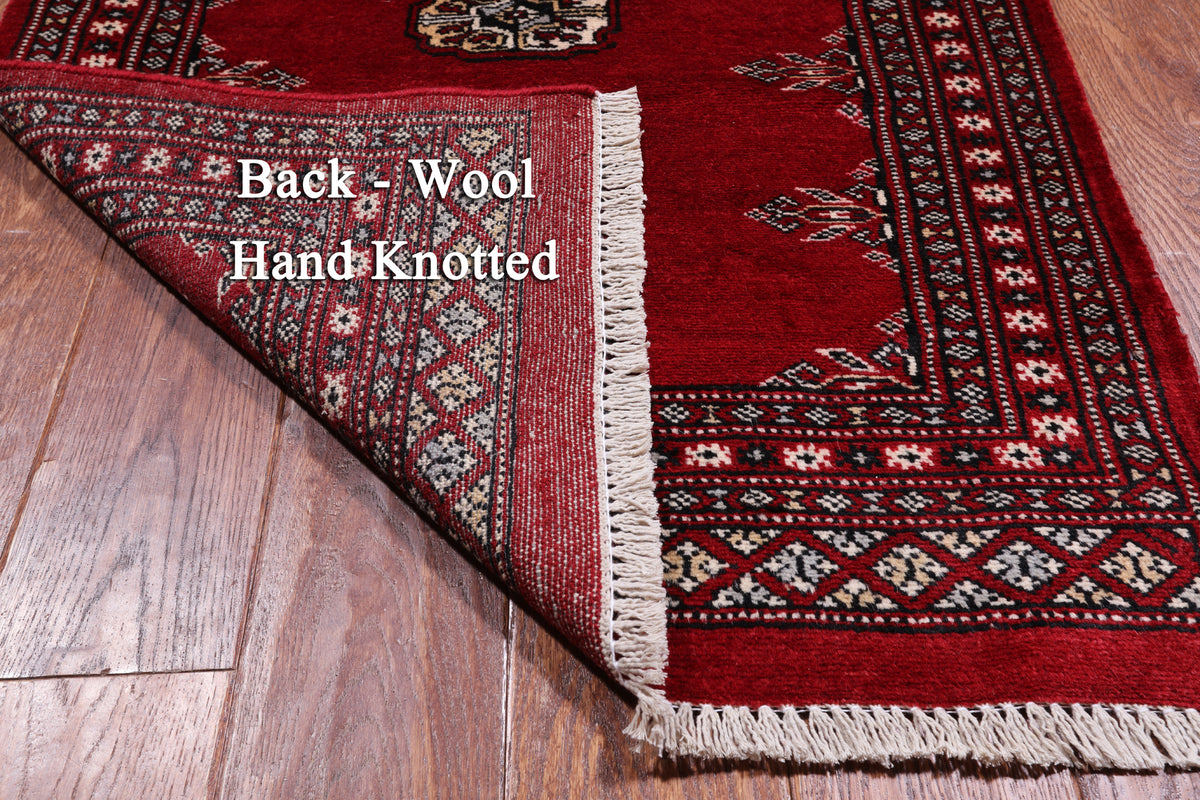 Red Bokhara Hand Knotted Wool Runner Rug - 2' 6" X 12' 0"