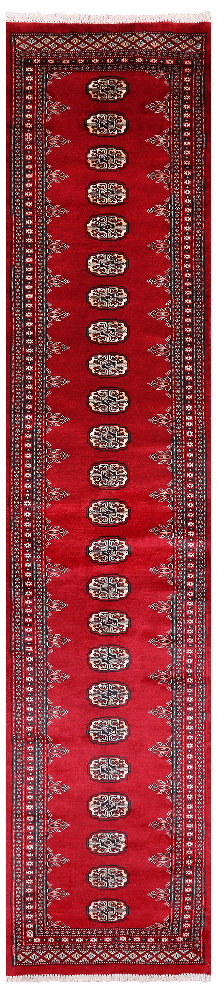 Red Bokhara Hand Knotted Wool Runner Rug - 2' 6" X 12' 0"