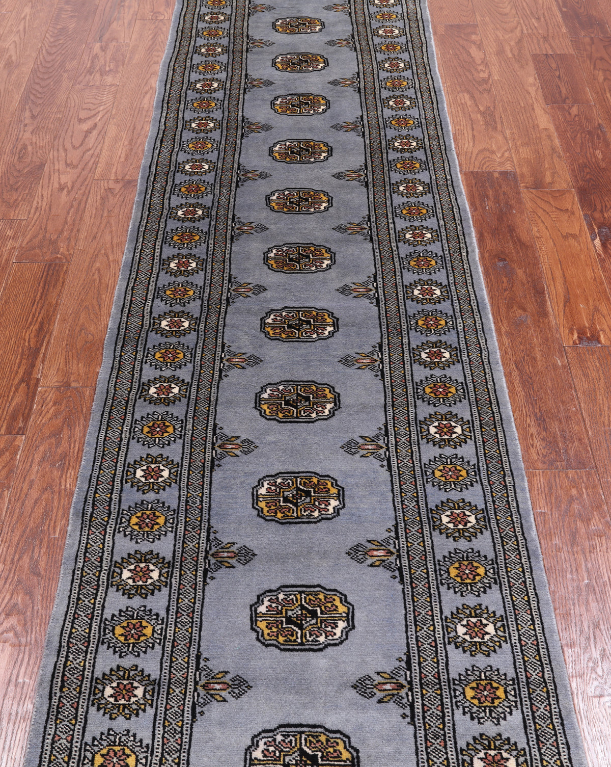 Grey Bokhara Hand Knotted Wool Runner Rug - 2' 6" X 11' 4"