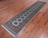 Grey Bokhara Hand Knotted Wool Runner Rug - 2' 6" X 11' 4"