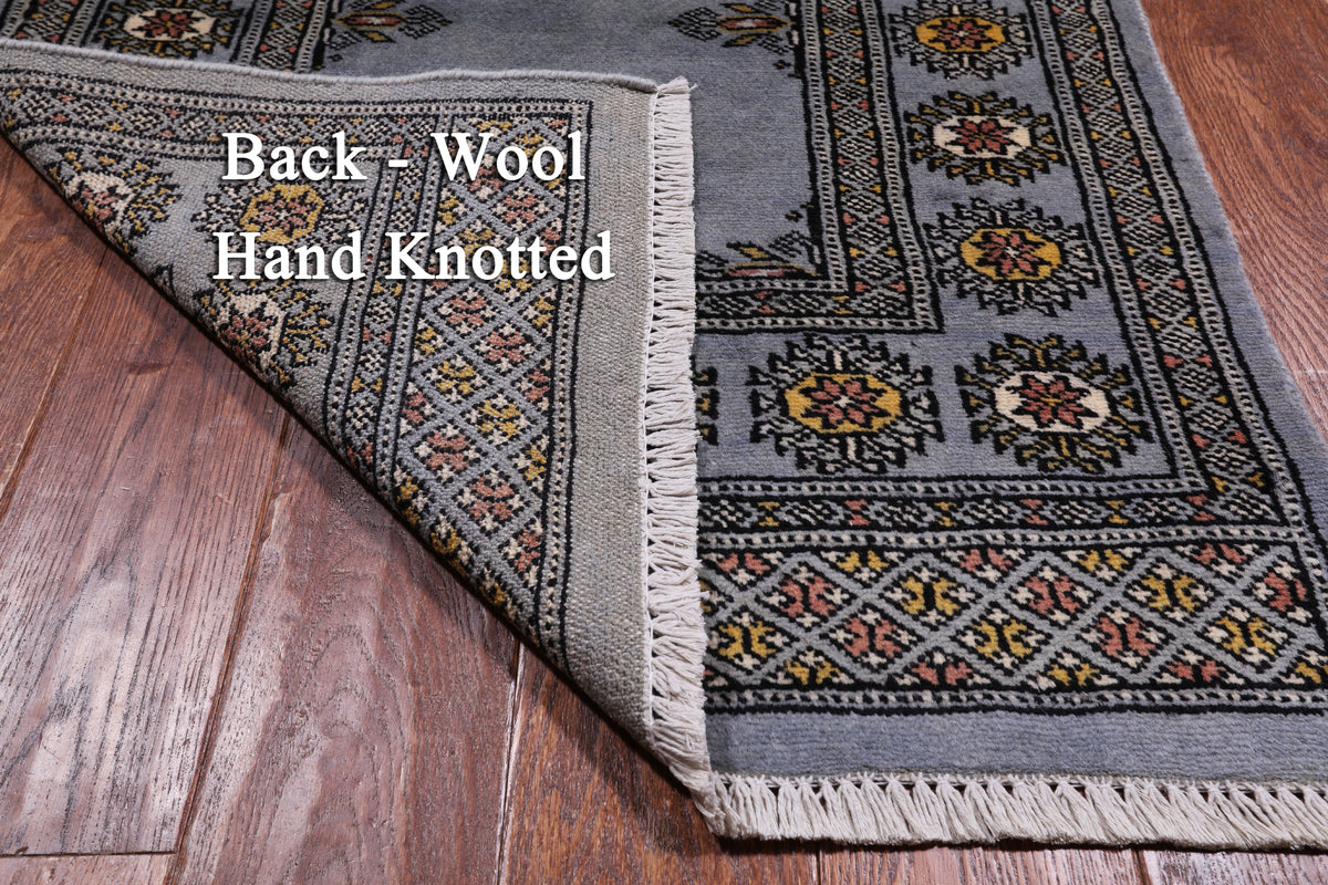 Grey Bokhara Hand Knotted Wool Runner Rug - 2' 6" X 11' 4"