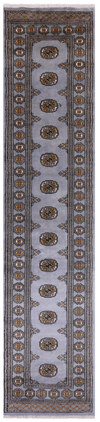 Grey Bokhara Hand Knotted Wool Runner Rug - 2' 6" X 11' 4"