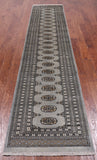 Grey Bokhara Hand Knotted Wool Runner Rug - 2' 6" X 11' 9"
