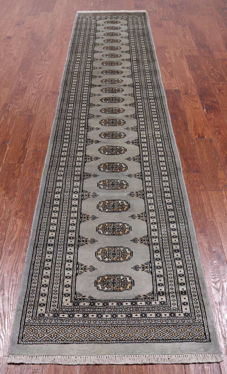 Grey Bokhara Hand Knotted Wool Runner Rug - 2' 6" X 11' 9"