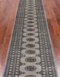 Grey Bokhara Hand Knotted Wool Runner Rug - 2' 6" X 11' 9"
