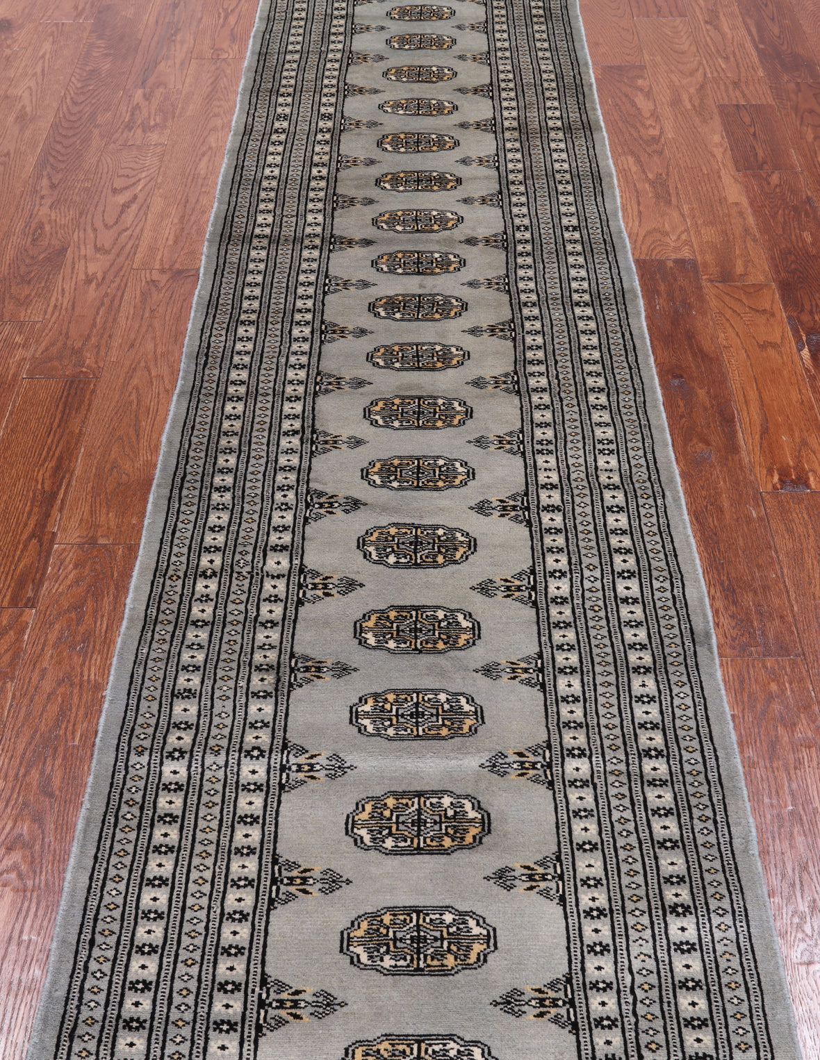 Grey Bokhara Hand Knotted Wool Runner Rug - 2' 6" X 11' 9"