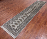 Grey Bokhara Hand Knotted Wool Runner Rug - 2' 6" X 11' 9"