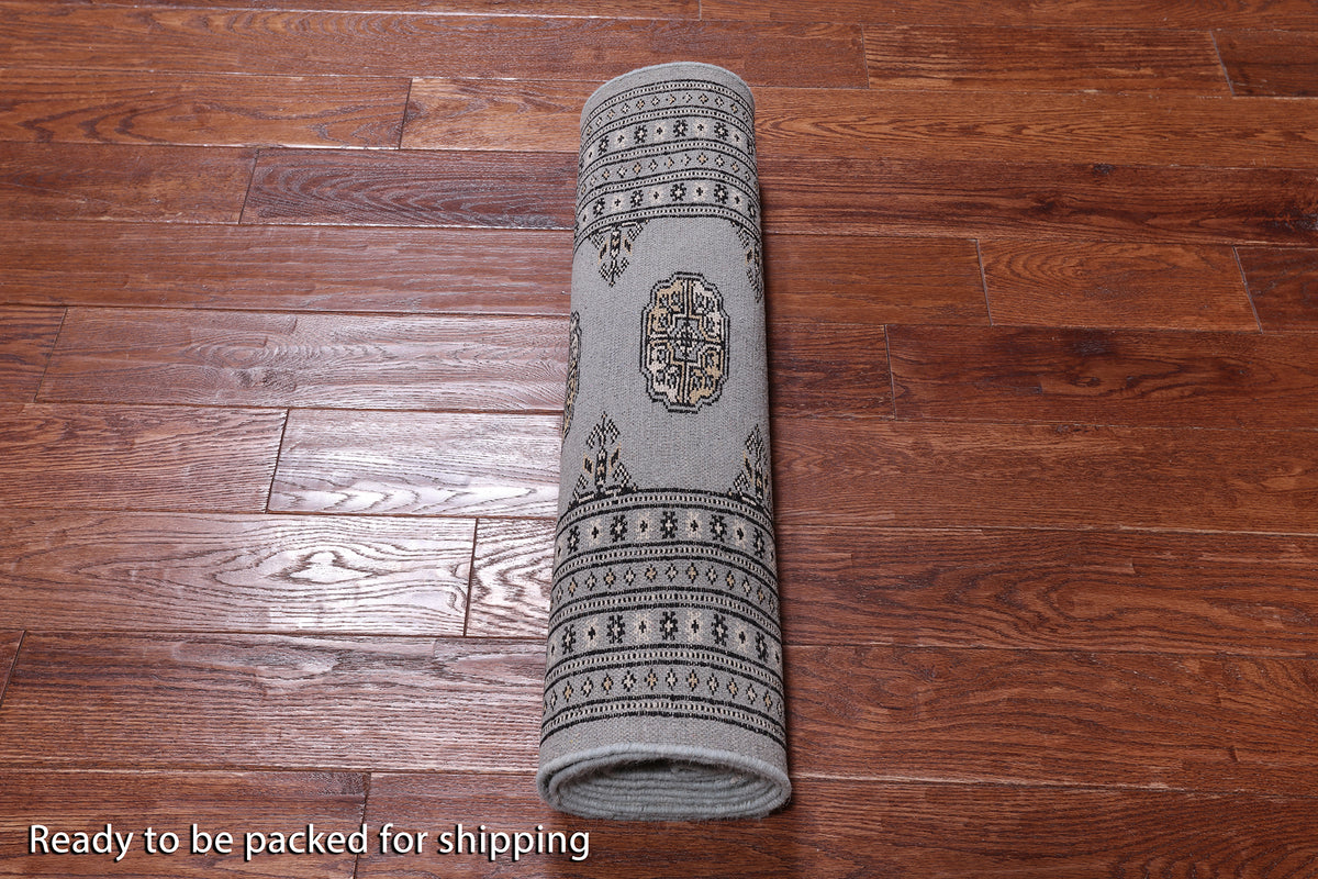 Grey Bokhara Hand Knotted Wool Runner Rug - 2' 6" X 11' 9"