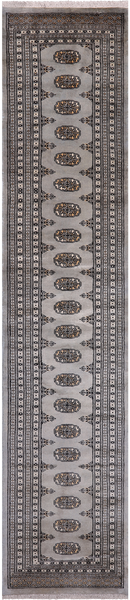 Grey Bokhara Hand Knotted Wool Runner Rug - 2' 6" X 11' 9"