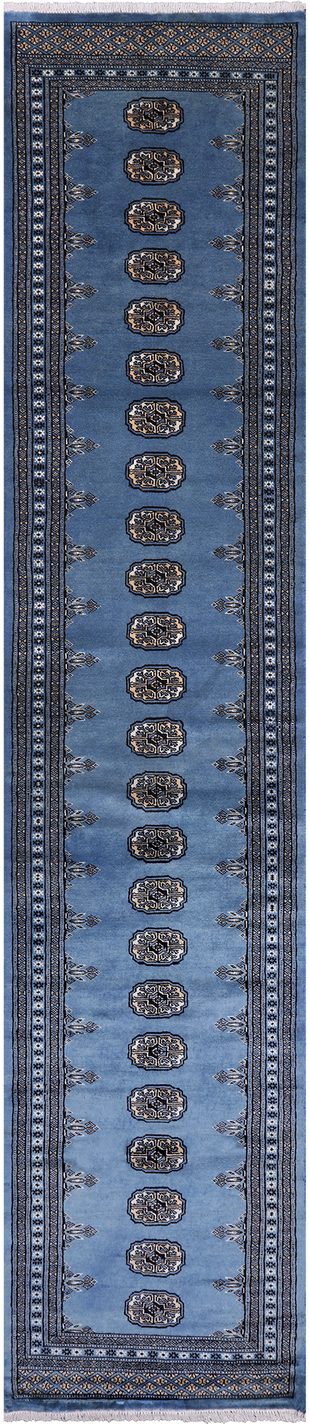 Blue Bokhara Handmade Wool Runner Rug - 2' 5" X 12' 5"
