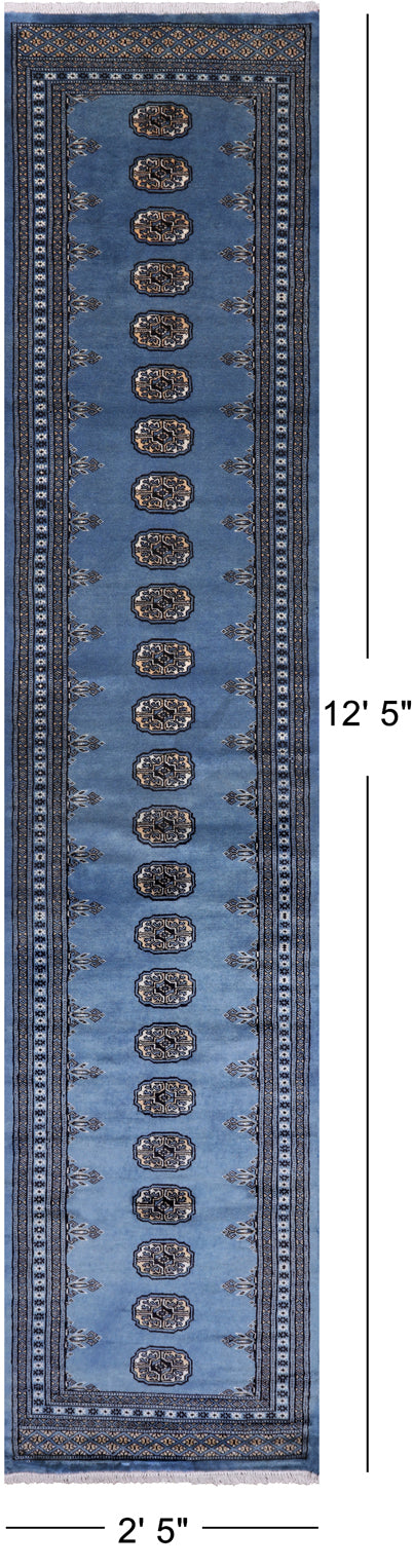 Blue Bokhara Handmade Wool Runner Rug - 2' 5" X 12' 5"