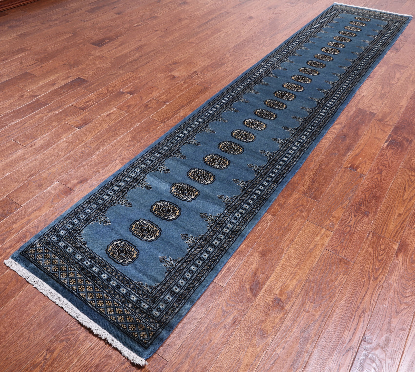 Blue Bokhara Handmade Wool Runner Rug - 2' 5" X 12' 5"