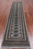 Grey Bokhara Hand Knotted Wool Runner Rug - 2' 7" X 12' 5"