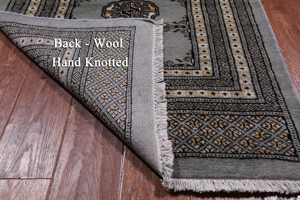 Grey Bokhara Hand Knotted Wool Runner Rug - 2' 7" X 12' 5"