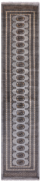 Grey Bokhara Hand Knotted Wool Runner Rug - 2' 7" X 12' 5"
