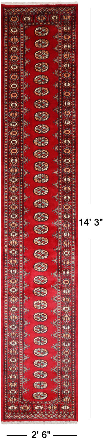 Red Bokhara Hand-Knotted Wool Runner Rug - 2' 6" X 14' 3"