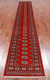 Red Bokhara Hand-Knotted Wool Runner Rug - 2' 6" X 14' 3"