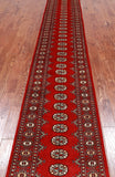Red Bokhara Hand-Knotted Wool Runner Rug - 2' 6" X 14' 3"