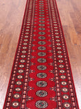 Red Bokhara Hand-Knotted Wool Runner Rug - 2' 6" X 13' 9"