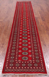 Red Bokhara Hand-Knotted Wool Runner Rug - 2' 7" X 13' 9"