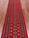 Red Bokhara Hand-Knotted Wool Runner Rug - 2' 7" X 13' 9"