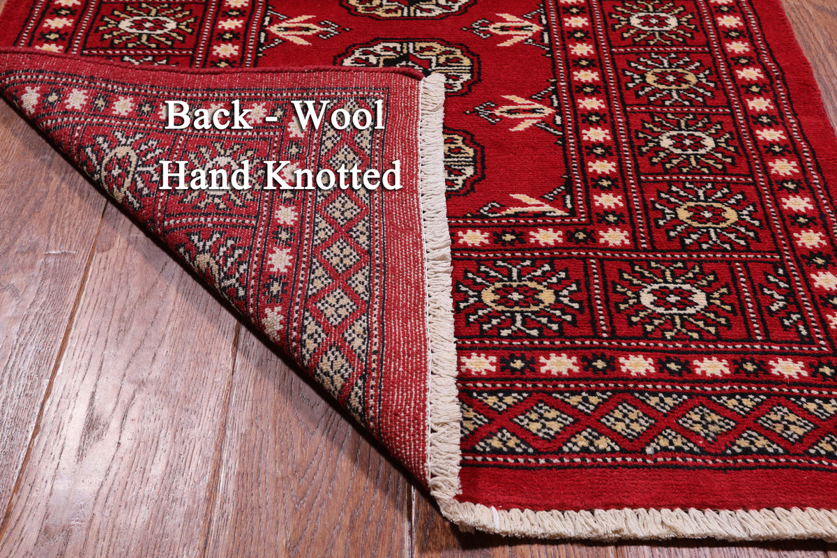 Red Bokhara Hand-Knotted Wool Runner Rug - 2' 7" X 13' 9"