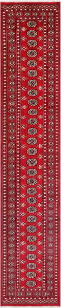 Red Bokhara Hand-Knotted Wool Runner Rug - 2' 7" X 13' 9"