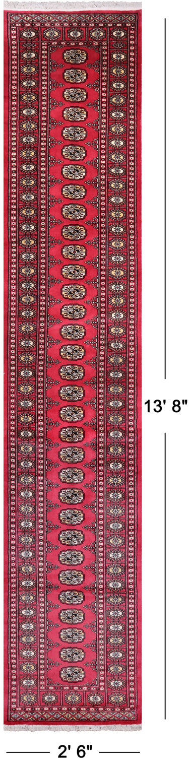 Pink Bokhara Hand Knotted Wool Runner Rug - 2' 6" X 13' 8"