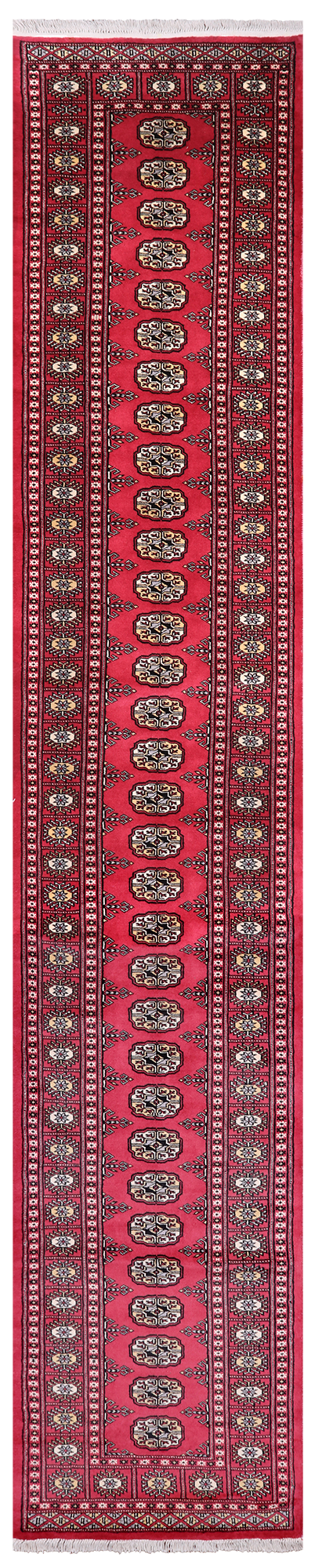 Pink Bokhara Hand Knotted Wool Runner Rug - 2' 6" X 13' 8"