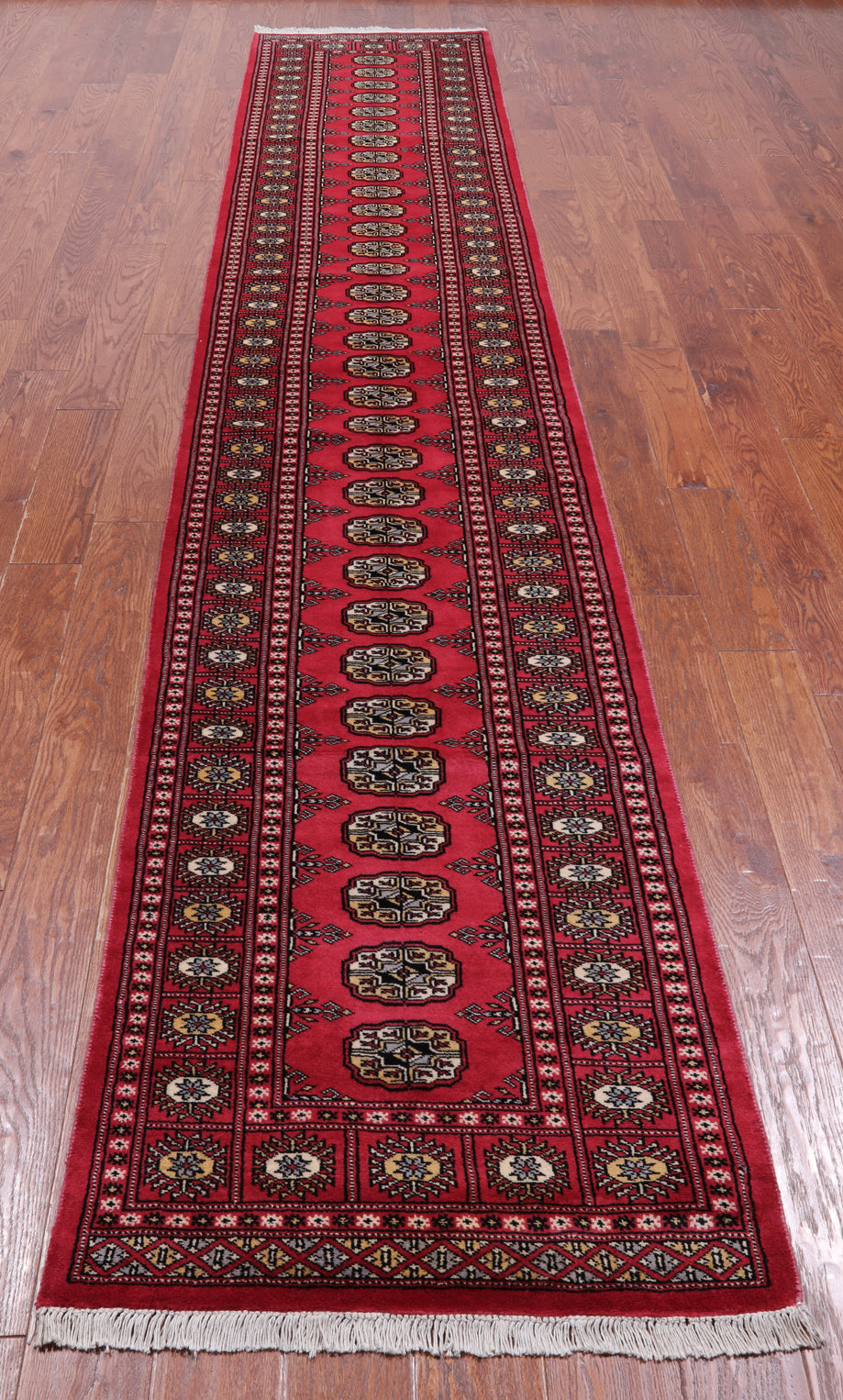 Pink Bokhara Hand Knotted Wool Runner Rug - 2' 6" X 13' 8"
