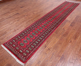 Pink Bokhara Hand Knotted Wool Runner Rug - 2' 6" X 13' 8"