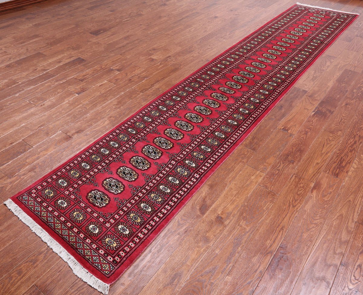 Pink Bokhara Hand Knotted Wool Runner Rug - 2' 6" X 13' 8"