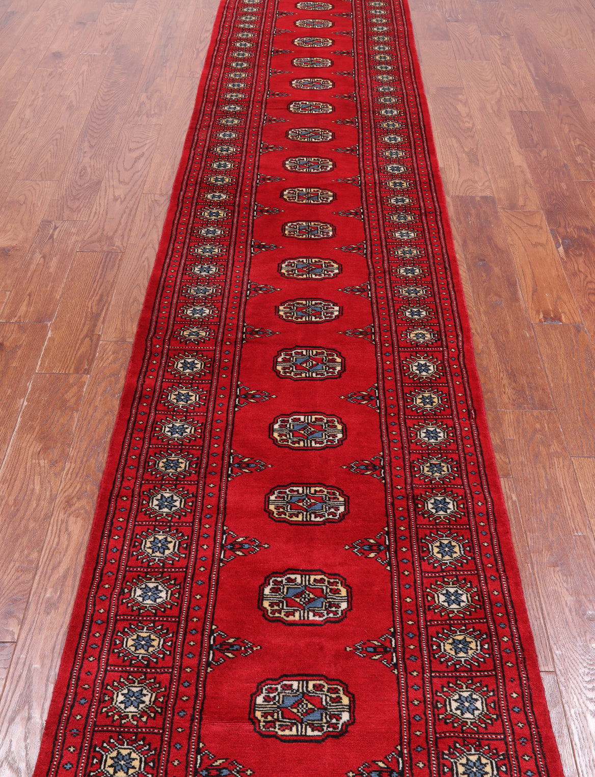 Red Bokhara Handmade Wool Runner Rug - 2' 6" X 14' 5"