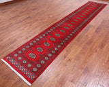Red Bokhara Handmade Wool Runner Rug - 2' 6" X 14' 5"