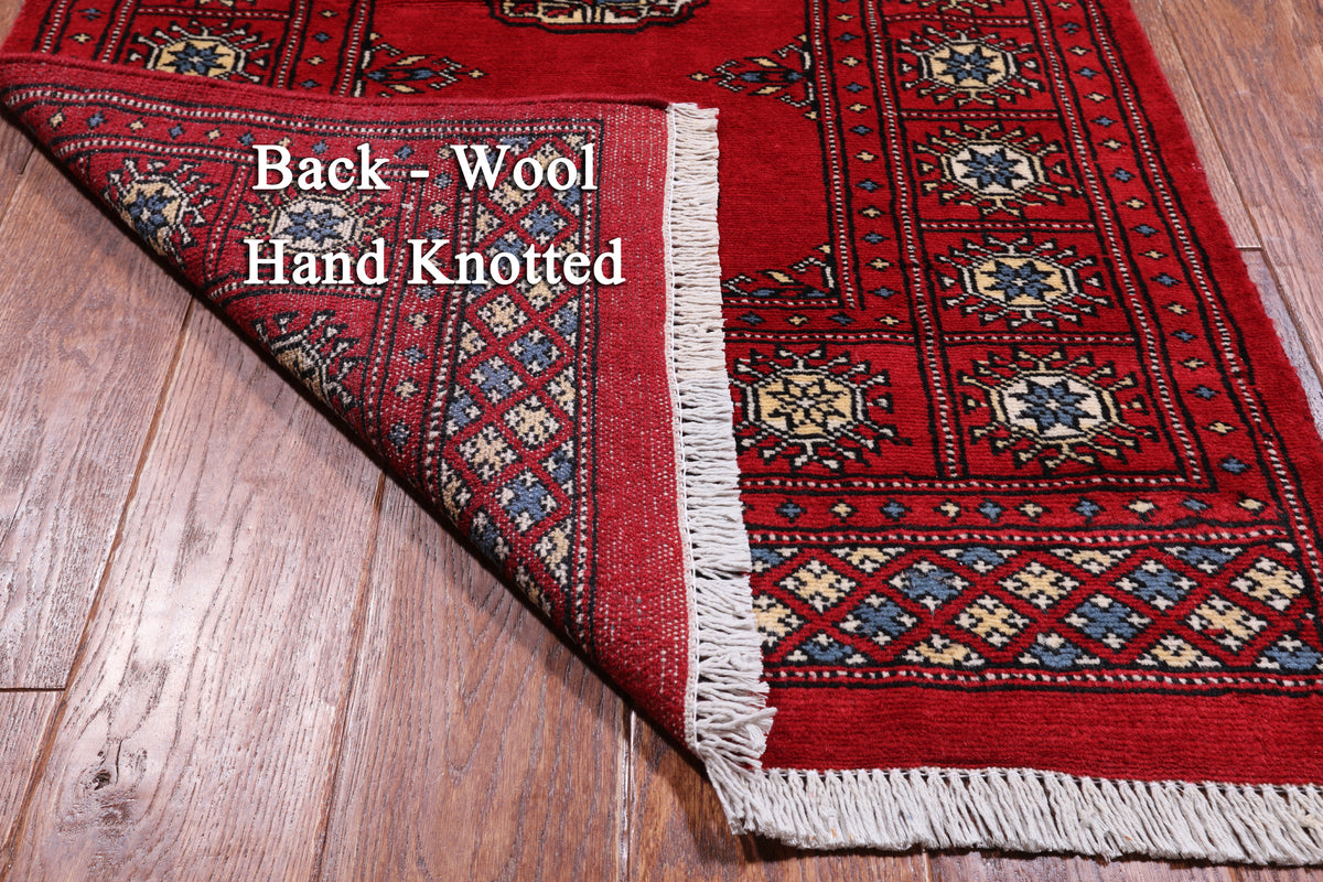 Red Bokhara Handmade Wool Runner Rug - 2' 6" X 14' 5"