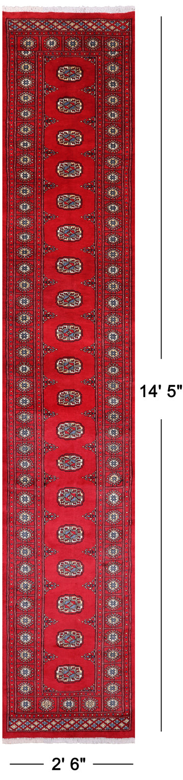 Red Bokhara Handmade Wool Runner Rug - 2' 6" X 14' 5"