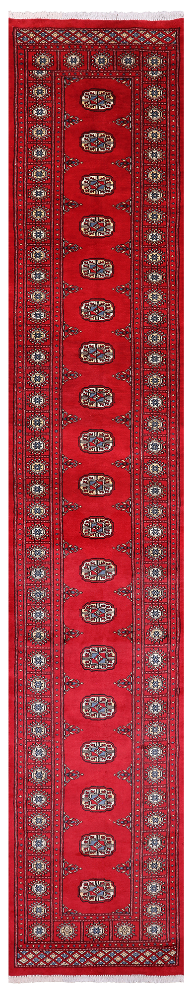 Red Bokhara Handmade Wool Runner Rug - 2' 6" X 14' 5"