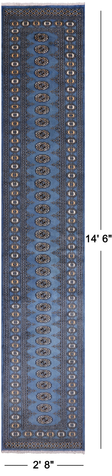 Blue Bokhara Hand Knotted Wool Runner Rug - 2' 8" X 14' 6"