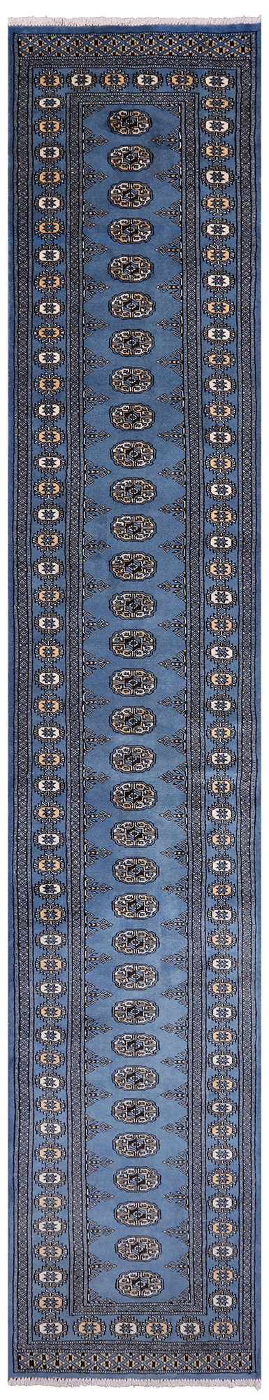 Blue Bokhara Hand Knotted Wool Runner Rug - 2' 8" X 14' 6"