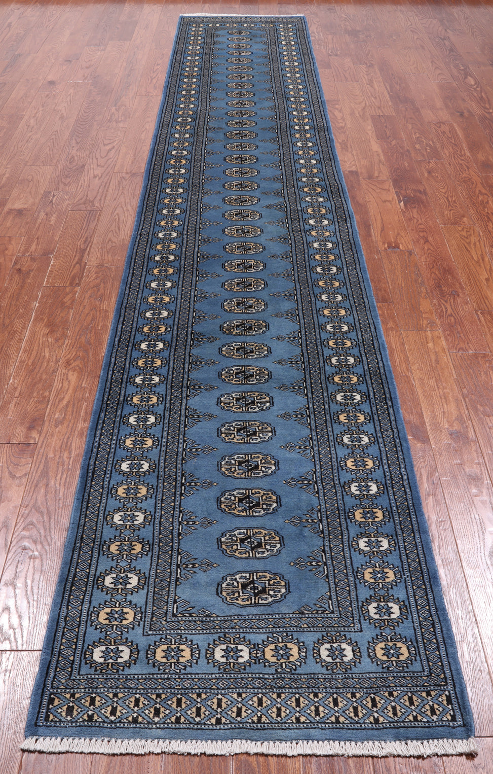 Blue Bokhara Hand Knotted Wool Runner Rug - 2' 8" X 14' 6"