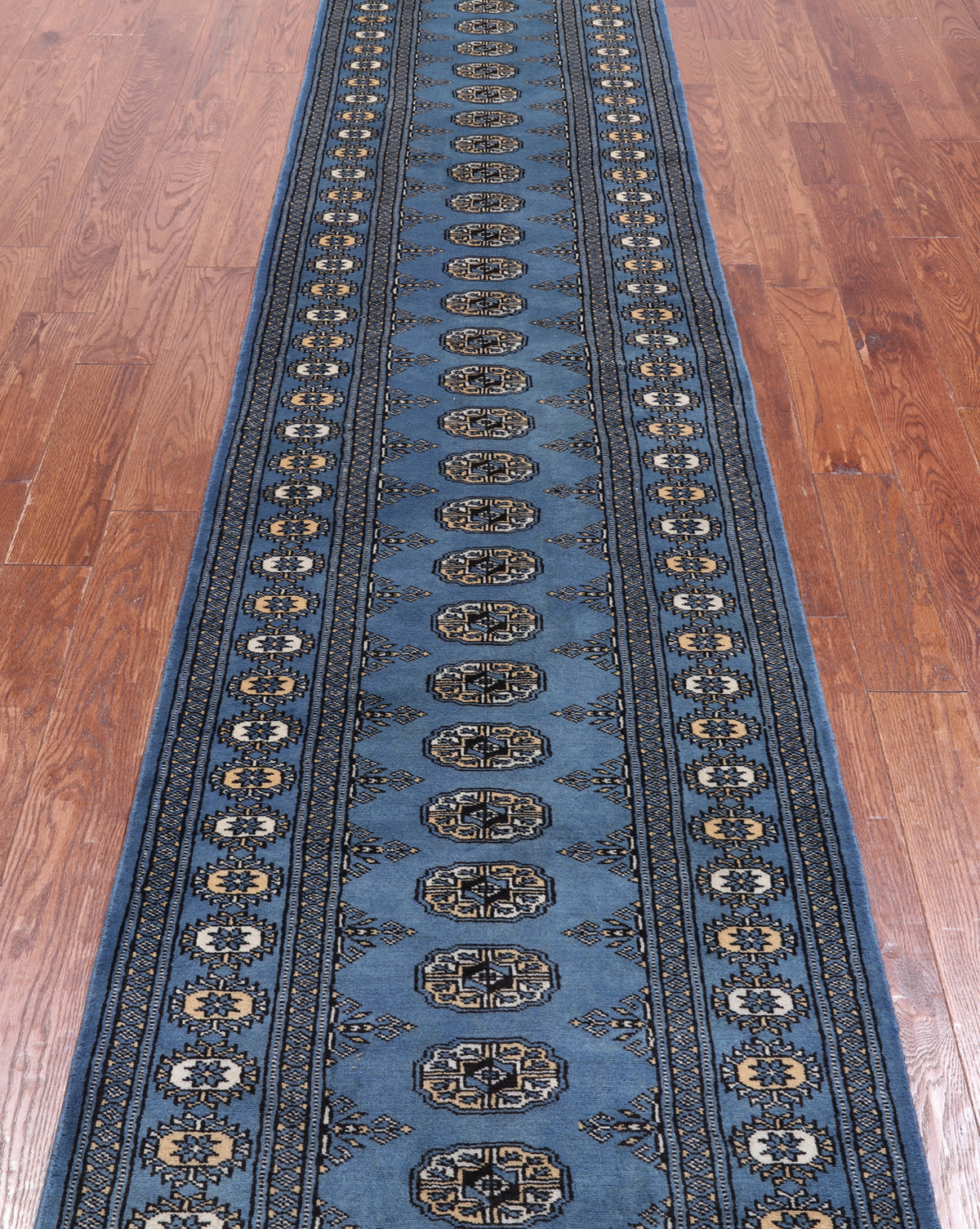 Blue Bokhara Hand Knotted Wool Runner Rug - 2' 8" X 14' 6"