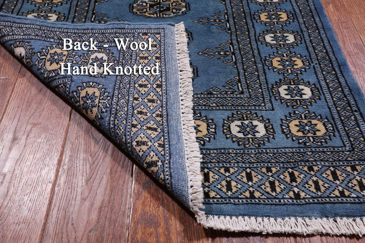 Blue Bokhara Hand Knotted Wool Runner Rug - 2' 8" X 14' 6"