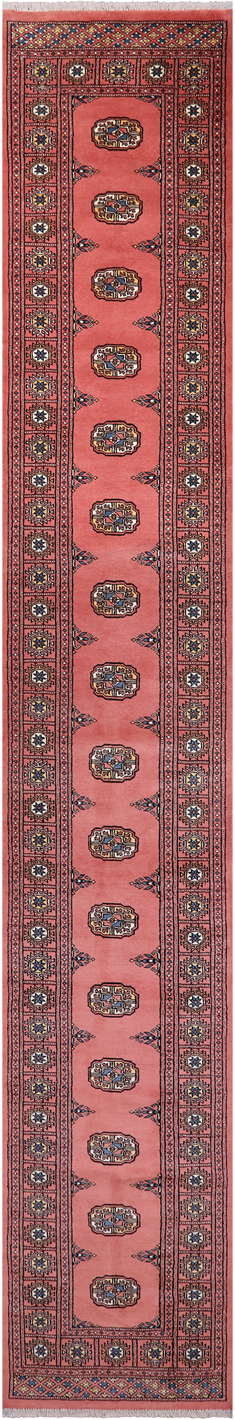 Pink Bokhara Hand Knotted Wool Runner Rug - 2' 7" X 15' 7"