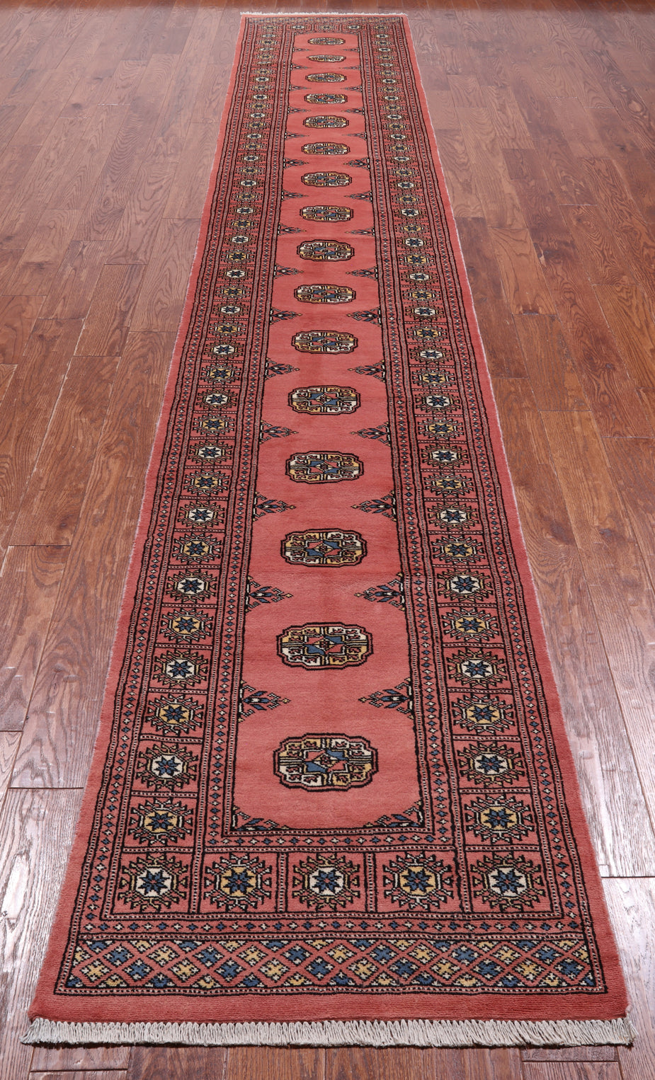Pink Bokhara Hand Knotted Wool Runner Rug - 2' 7" X 15' 7"